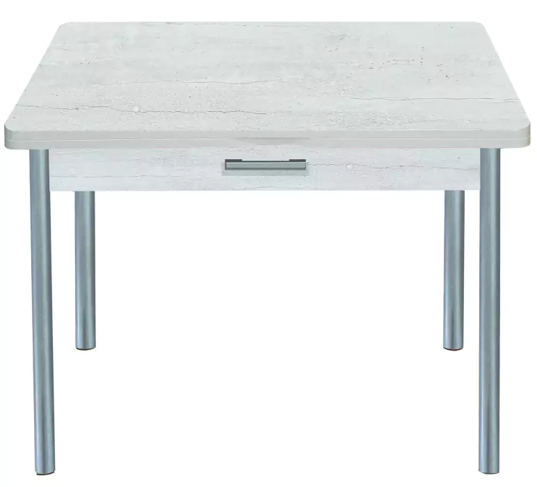 Стол обеденный раскладной с ящиком Симпл Бетон пайн белый/Серебристый металлик