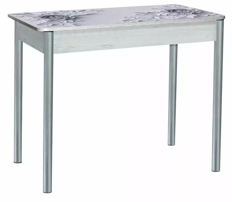 Стол обеденный раздвижной с фотопечатью Нью-йорк Цветы на сером/Серебристый металлик
