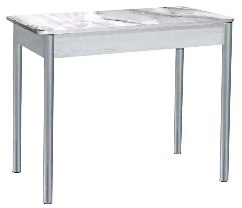 Стол обеденный раздвижной с фотопечатью Нью-йорк Белый мрамор/Серебристый металлик