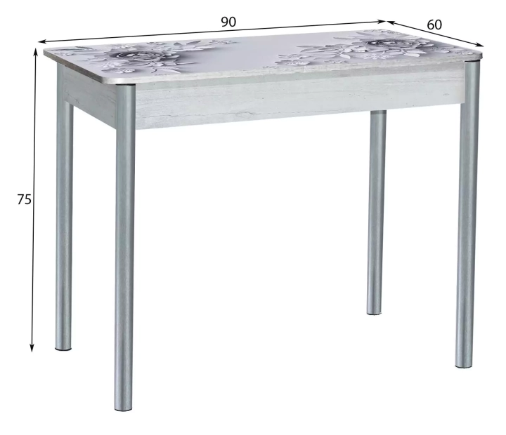 Стол обеденный раздвижной с фотопечатью Нью-йорк Цветы на сером/Серебристый металлик 2