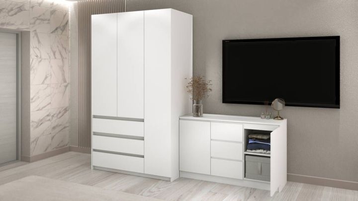 Комплект шкаф и комод Акация 1.2 м, Белый